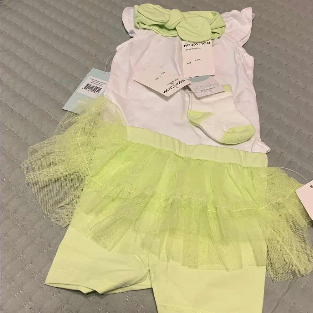 Nordstrom White & Lime Green Tutu Romper Ice Cream Floral Graphic NEW Size 6 Mo